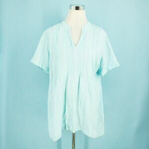Soft Surroundings Size Large L Blue Cotton Gauze V Neck Short Sleeve Tunic Top